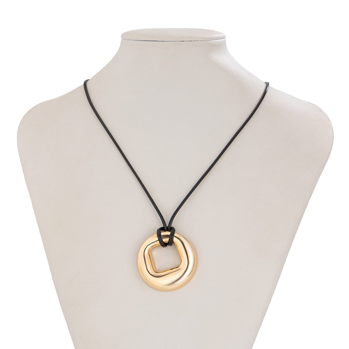 Geometric Chunky Hoop Pendant Wax Cord String Necklace