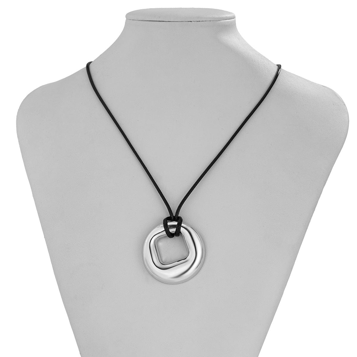 Geometric Chunky Hoop Pendant Wax Cord String Necklace