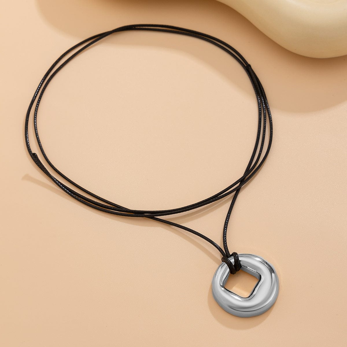 Geometric Chunky Hoop Pendant Wax Cord String Necklace