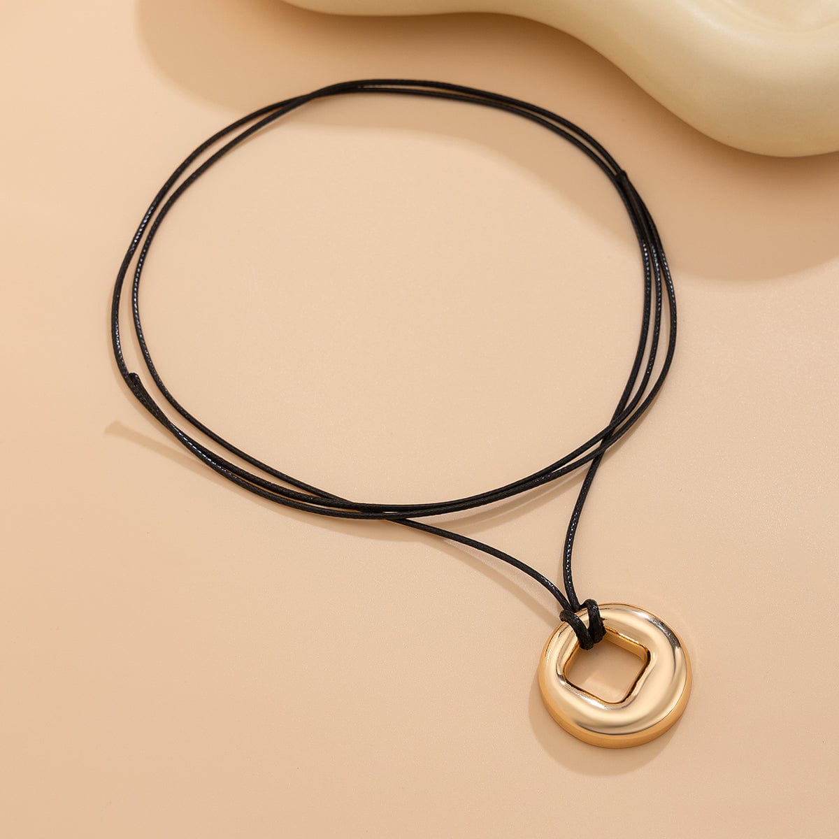 Geometric Chunky Hoop Pendant Wax Cord String Necklace