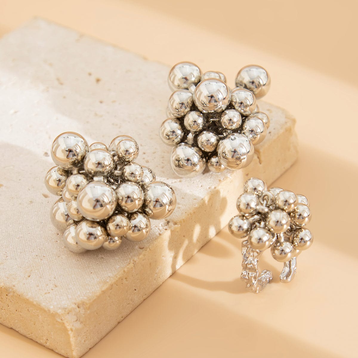 Geometric Chunky Irregular Beads Earrings Ring Set - ArtGalleryZen