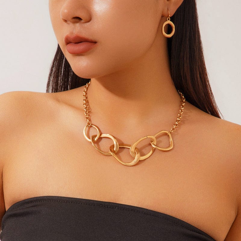 Geometric Chunky Irregular Hoop Earrings Necklace Set