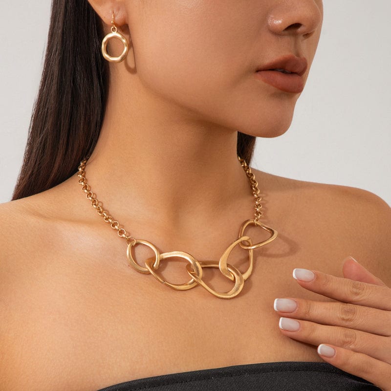 Geometric Chunky Irregular Hoop Earrings Necklace Set