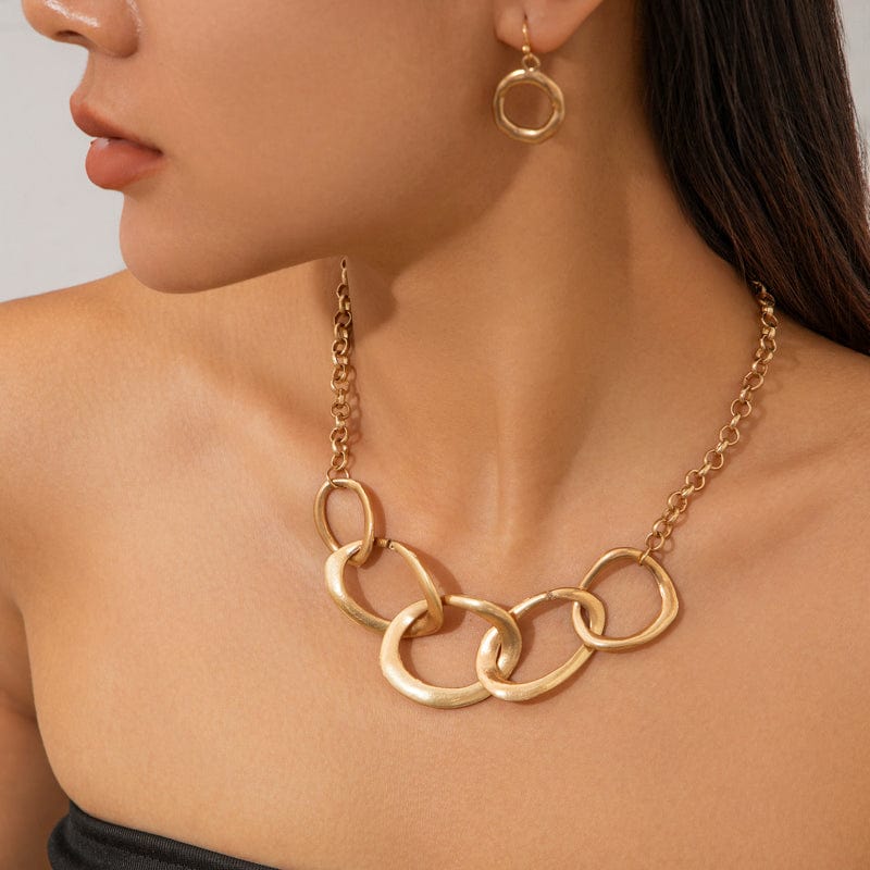 Geometric Chunky Irregular Hoop Earrings Necklace Set