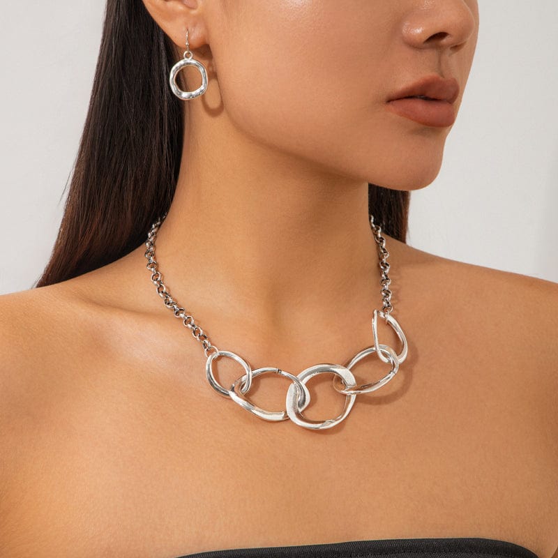 Geometric Chunky Irregular Hoop Earrings Necklace Set