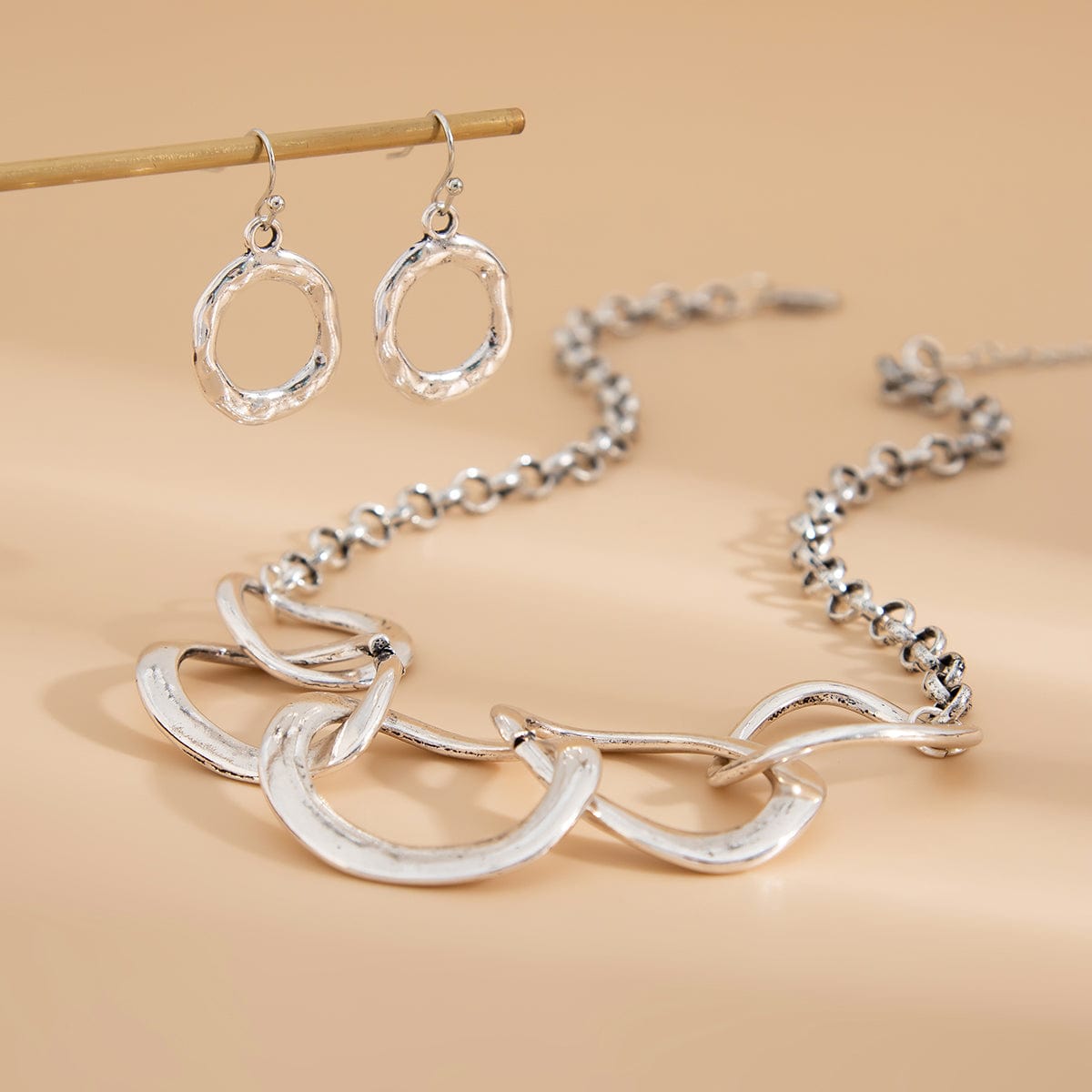 Geometric Chunky Irregular Hoop Earrings Necklace Set