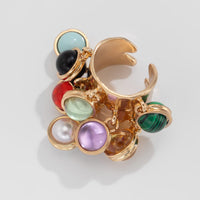 Thumbnail for Geometric Chunky Malachite Crystal Pearl Inlaid Tassel Open Ring - ArtGalleryZen