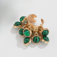 Thumbnail for Geometric Chunky Malachite Crystal Pearl Inlaid Tassel Open Ring