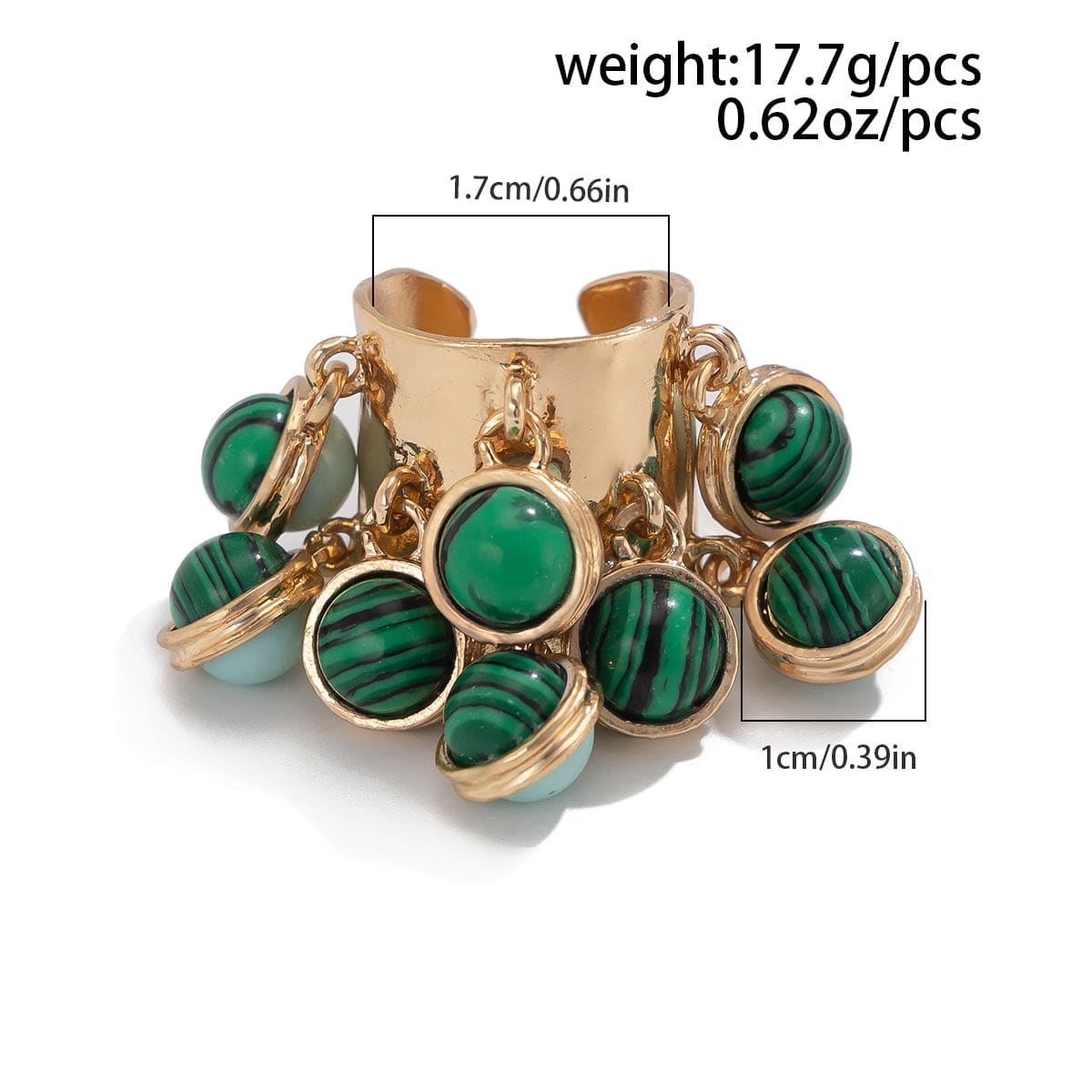 Geometric Chunky Malachite Crystal Pearl Inlaid Tassel Open Ring