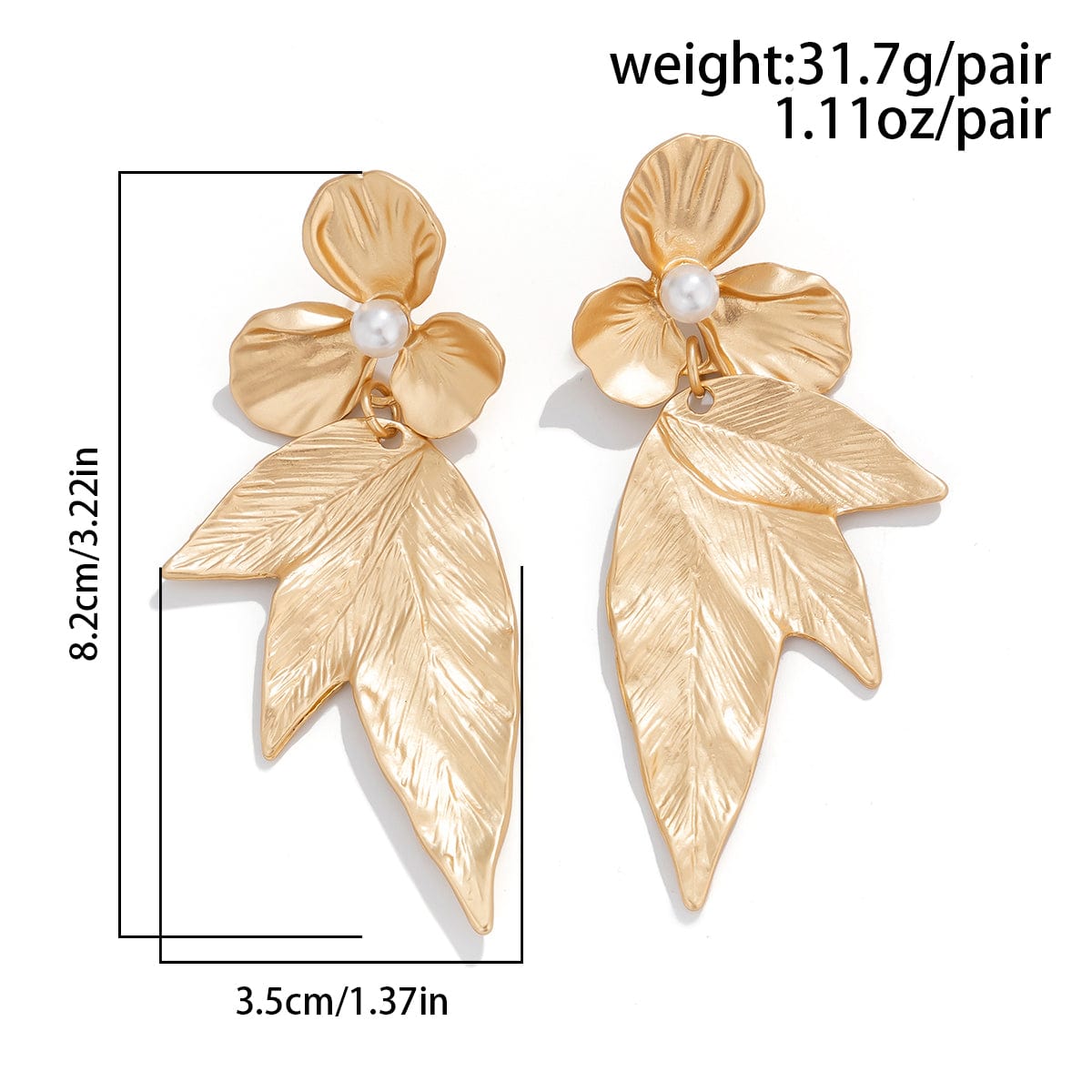 Geometric Chunky Pearl Floral Dangling Leaf Earrings