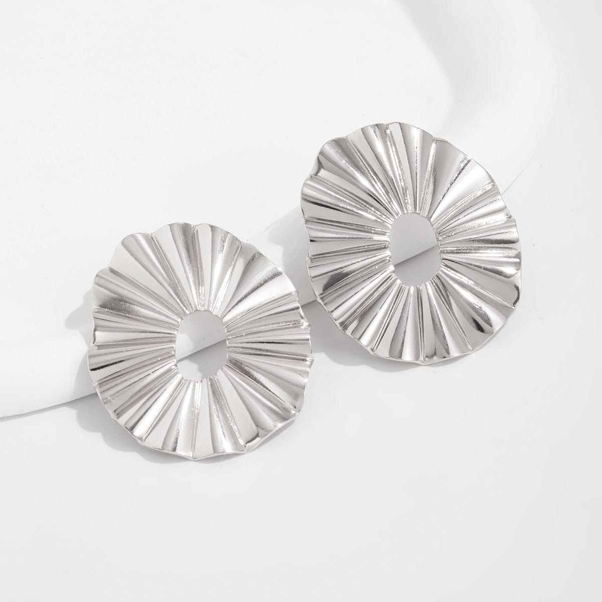 Geometric Chunky Pleated Hoop Stud Earrings - ArtGalleryZen