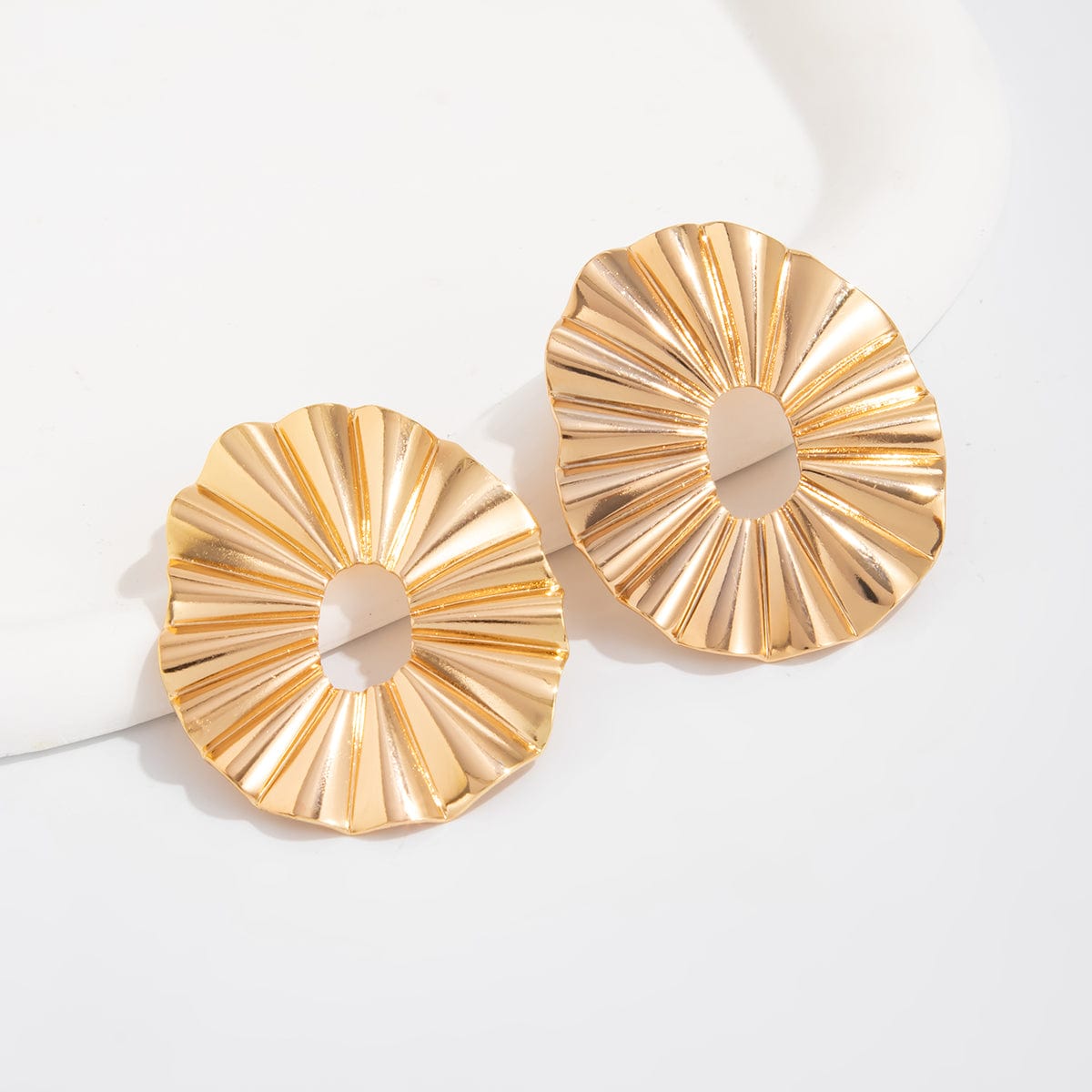 Geometric Chunky Pleated Hoop Stud Earrings - ArtGalleryZen