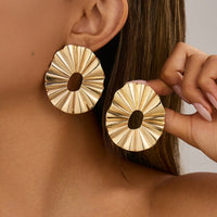 Thumbnail for Geometric Chunky Pleated Hoop Stud Earrings - ArtGalleryZen