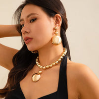 Thumbnail for Geometric Chunky Round Pendant Ball Chain Necklace Earrings Set - ArtGalleryZen