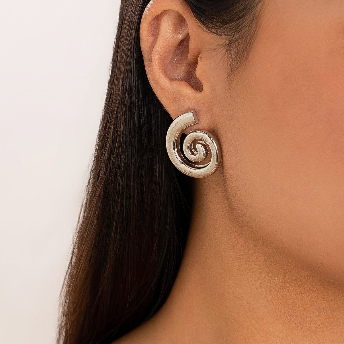 Geometric Chunky Spiral Round Stud Earrings