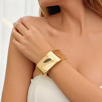 Thumbnail for Geometric Chunky Square Wide Cuff Bangle Bracelet