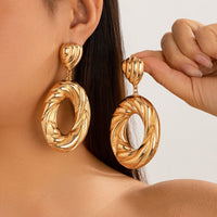 Thumbnail for Geometric Chunky Textured Dangling Hoop Earrings