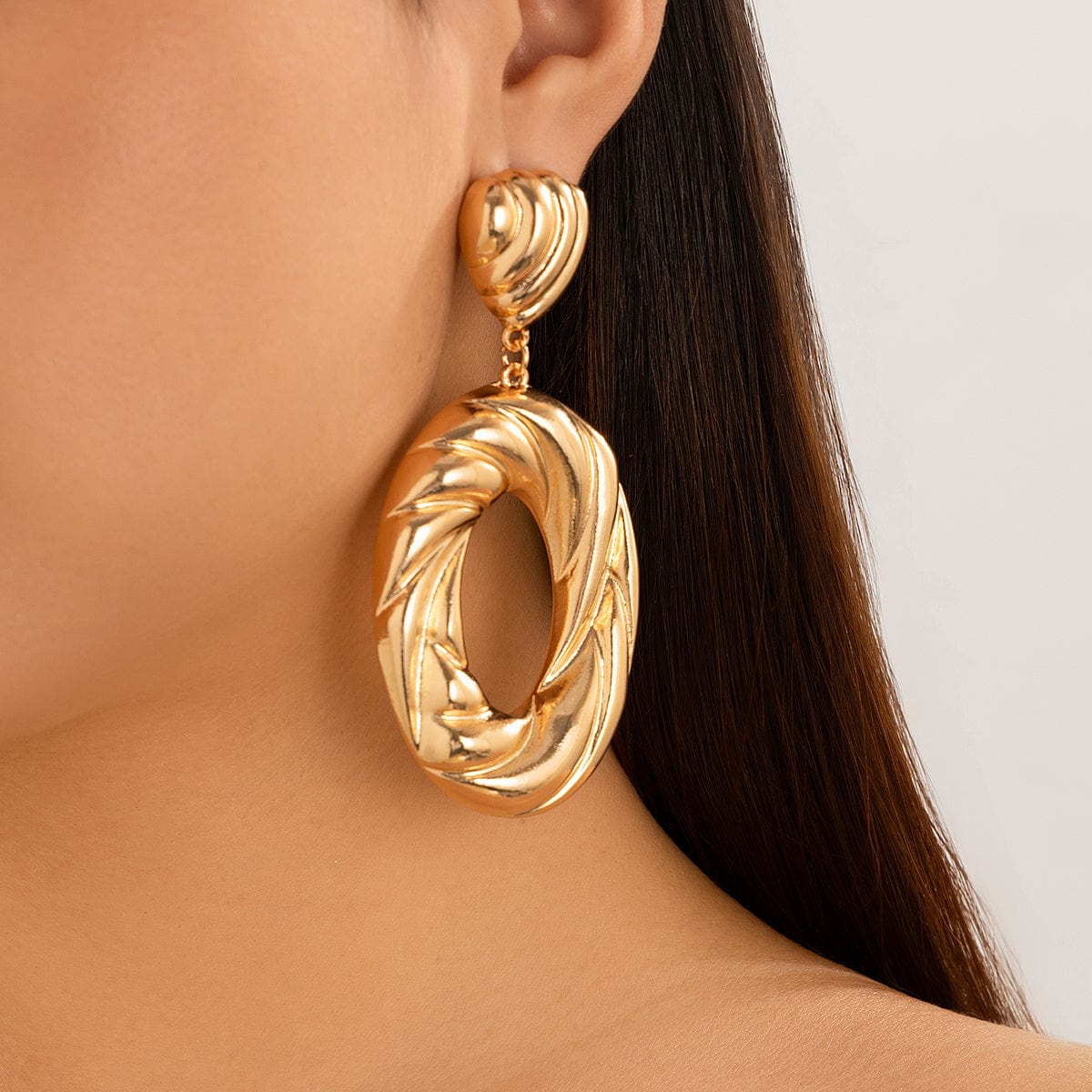 Geometric Chunky Textured Dangling Hoop Earrings