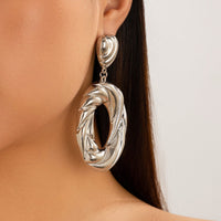 Thumbnail for Geometric Chunky Textured Dangling Hoop Earrings