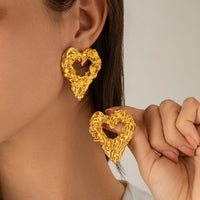 Thumbnail for Geometric Chunky Textured Hollow Heart Earrings - ArtGalleryZen