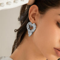 Thumbnail for Geometric Chunky Textured Hollow Heart Earrings - ArtGalleryZen