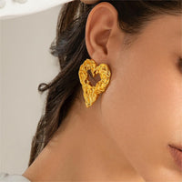 Thumbnail for Geometric Chunky Textured Hollow Heart Earrings - ArtGalleryZen
