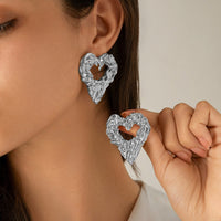 Thumbnail for Geometric Chunky Textured Hollow Heart Earrings - ArtGalleryZen