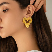 Thumbnail for Geometric Chunky Textured Hollow Heart Earrings - ArtGalleryZen