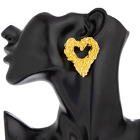 Thumbnail for Geometric Chunky Textured Hollow Heart Earrings - ArtGalleryZen