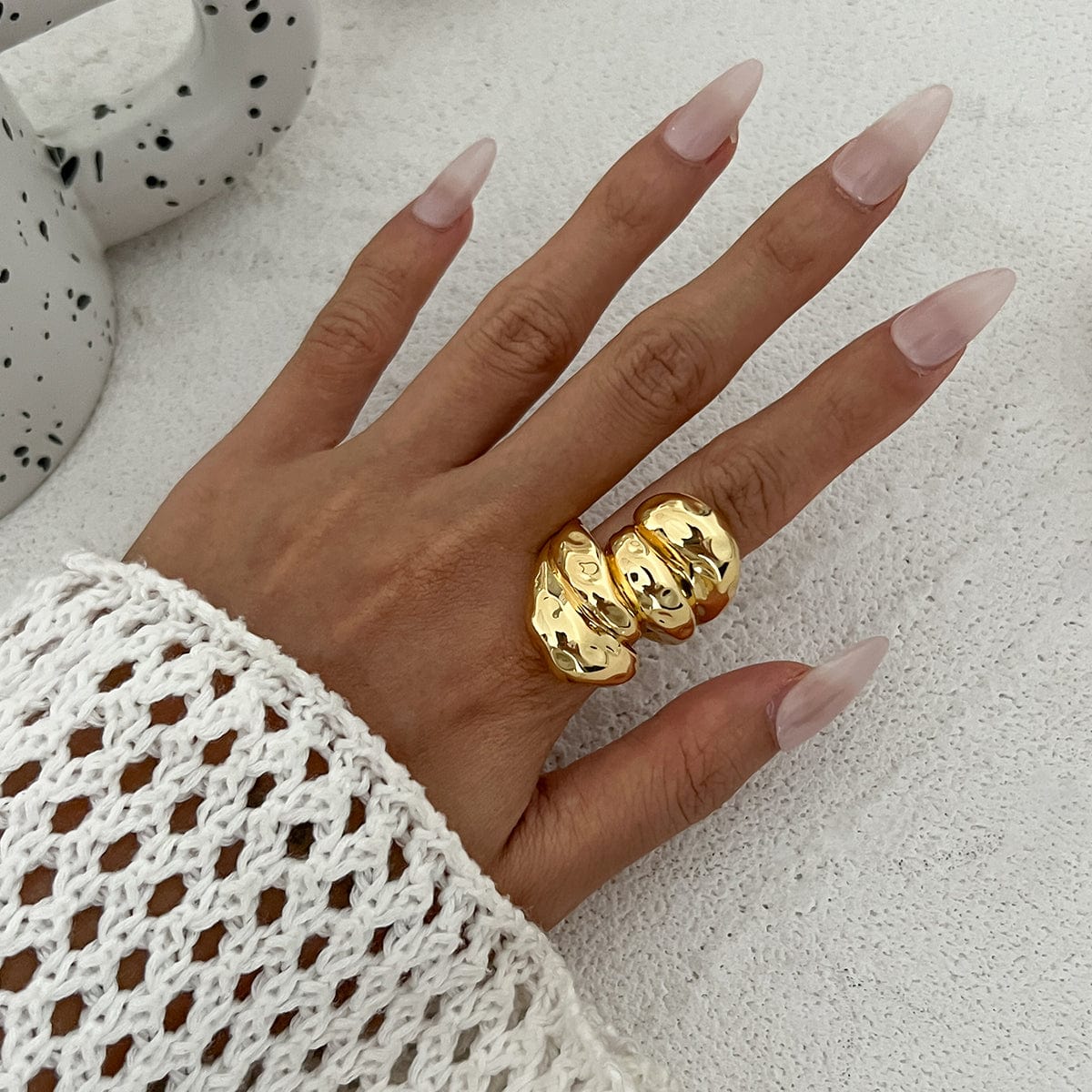 Geometric Chunky Waterdrop Ring - ArtGalleryZen