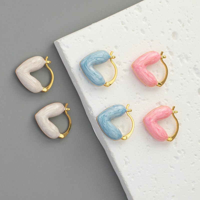 Geometric Colorful Enamel Heart Earrings - ArtGalleryZen