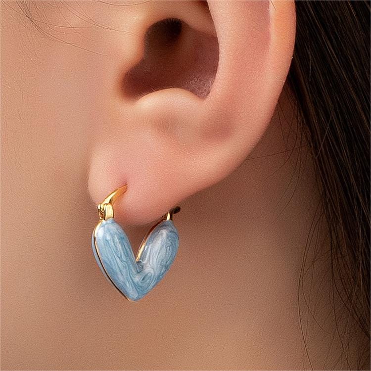 Geometric Colorful Enamel Heart Earrings - ArtGalleryZen