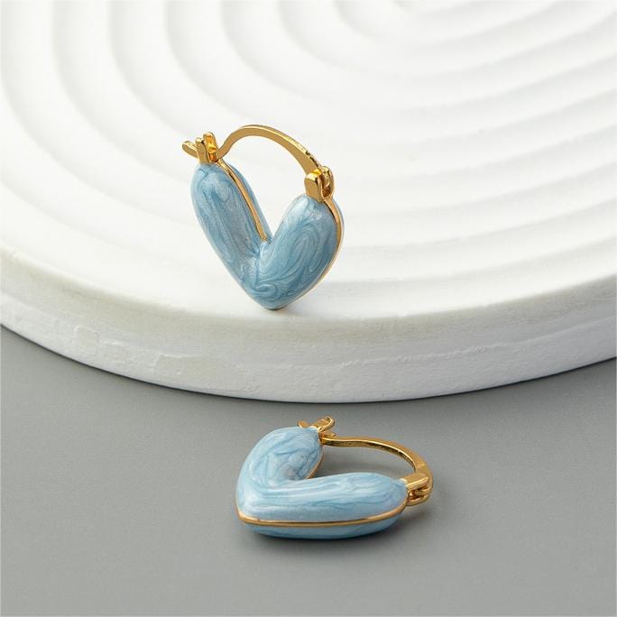 Geometric Colorful Enamel Heart Earrings - ArtGalleryZen