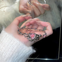 Thumbnail for Geometric Crystal Heart Bangle Bracelet - ArtGalleryZen