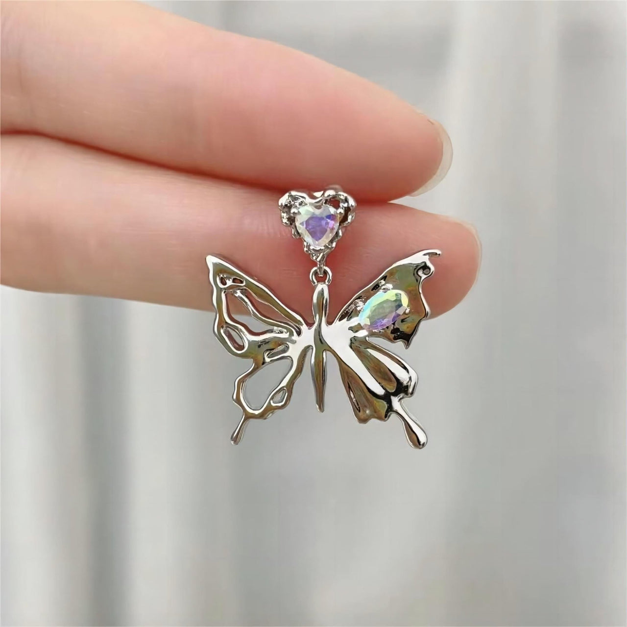 Geometric Crystal Inlaid Dangling Butterfly Earrings - ArtGalleryZen