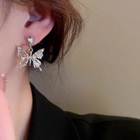 Thumbnail for Geometric Crystal Inlaid Dangling Butterfly Earrings - ArtGalleryZen