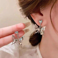 Thumbnail for Geometric Crystal Inlaid Dangling Butterfly Earrings - ArtGalleryZen