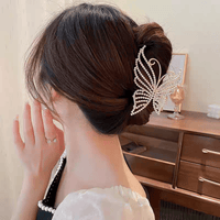 Thumbnail for Geometric Crystal Pearl Inlaid Butterfly Chignon Claw Clip Hair Clip - ArtGalleryZen