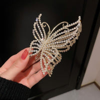 Thumbnail for Geometric Crystal Pearl Inlaid Butterfly Chignon Claw Clip Hair Clip - ArtGalleryZen