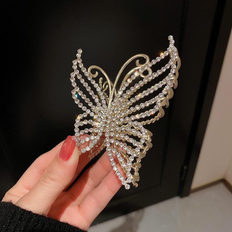 Geometric Crystal Pearl Inlaid Butterfly Chignon Claw Clip Hair Clip - ArtGalleryZen