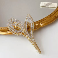 Thumbnail for Geometric Crystal Pearl Inlaid Tulip Chignon Claw Clip Hair Clip - ArtGalleryZen