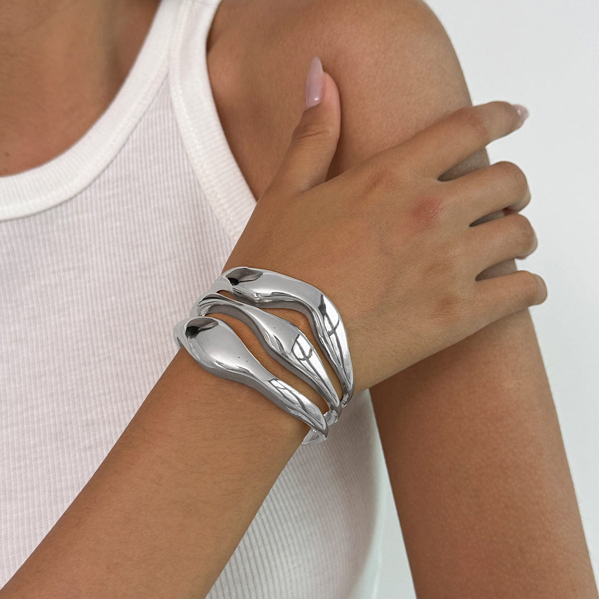 Geometric Curved Hollow Wide Cuff Bangle Bracelet - ArtGalleryZen
