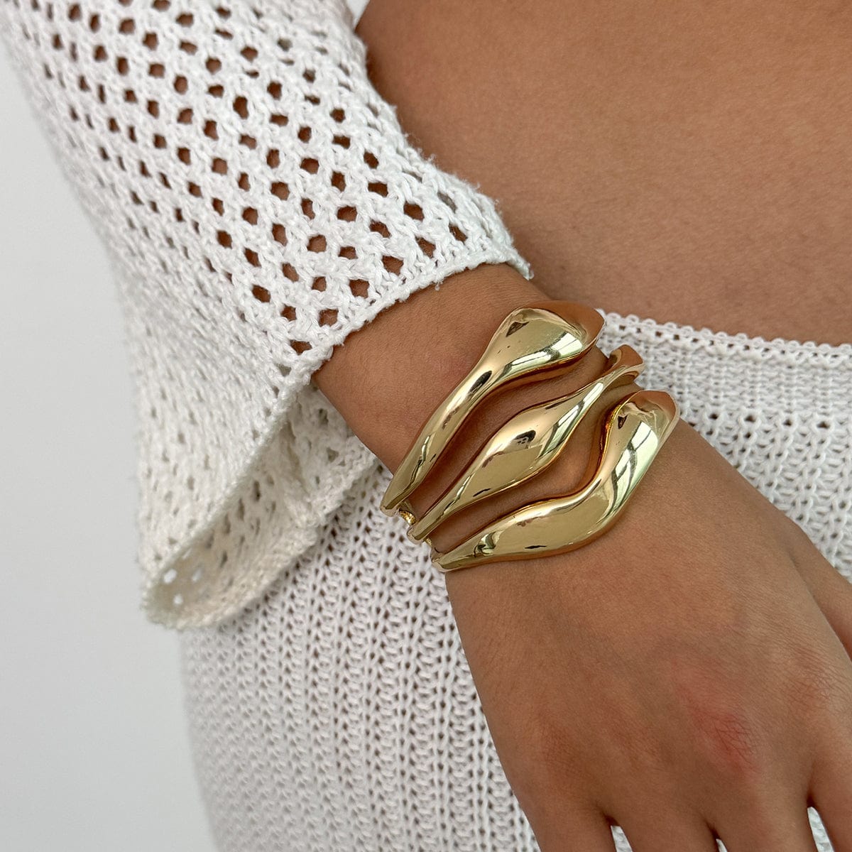 Geometric Curved Hollow Wide Cuff Bangle Bracelet - ArtGalleryZen
