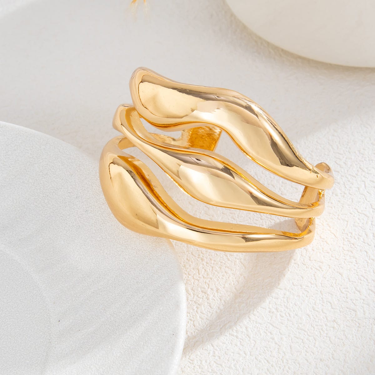 Geometric Curved Hollow Wide Cuff Bangle Bracelet - ArtGalleryZen