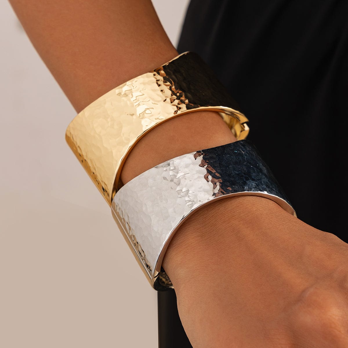 Geometric Curved Textured Wide Cuff Bangle Bracelet