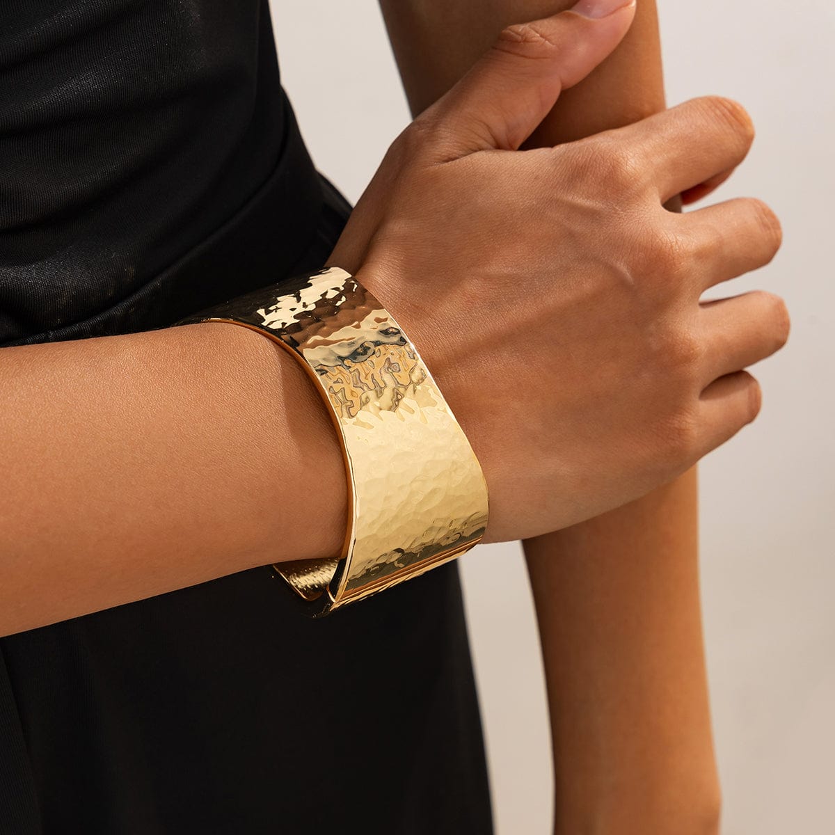 Geometric Curved Textured Wide Cuff Bangle Bracelet