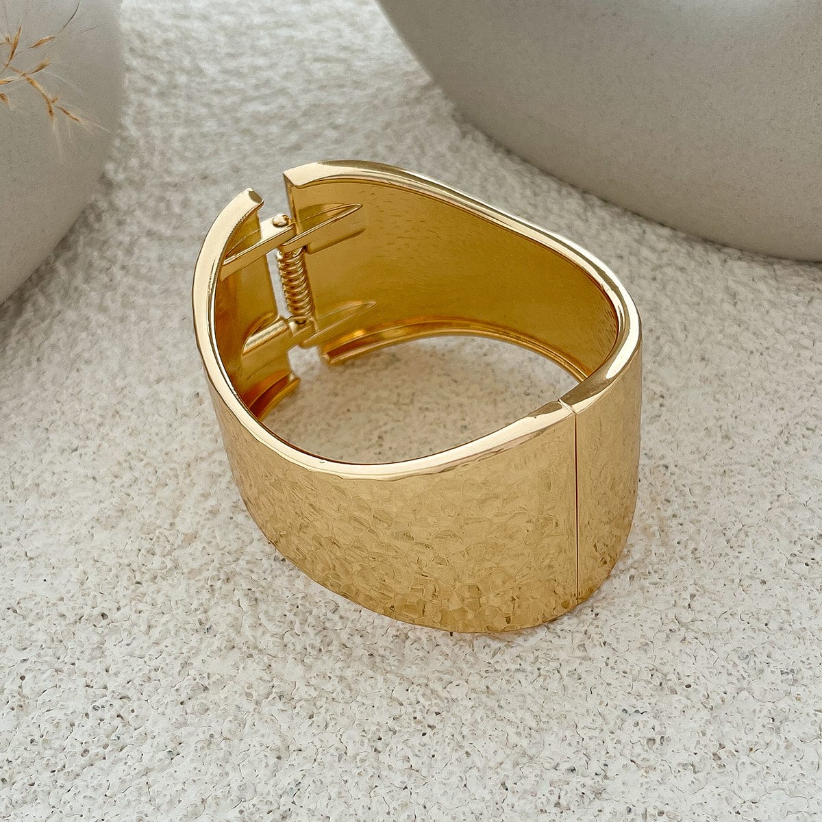 Geometric Curved Textured Wide Cuff Bangle Bracelet