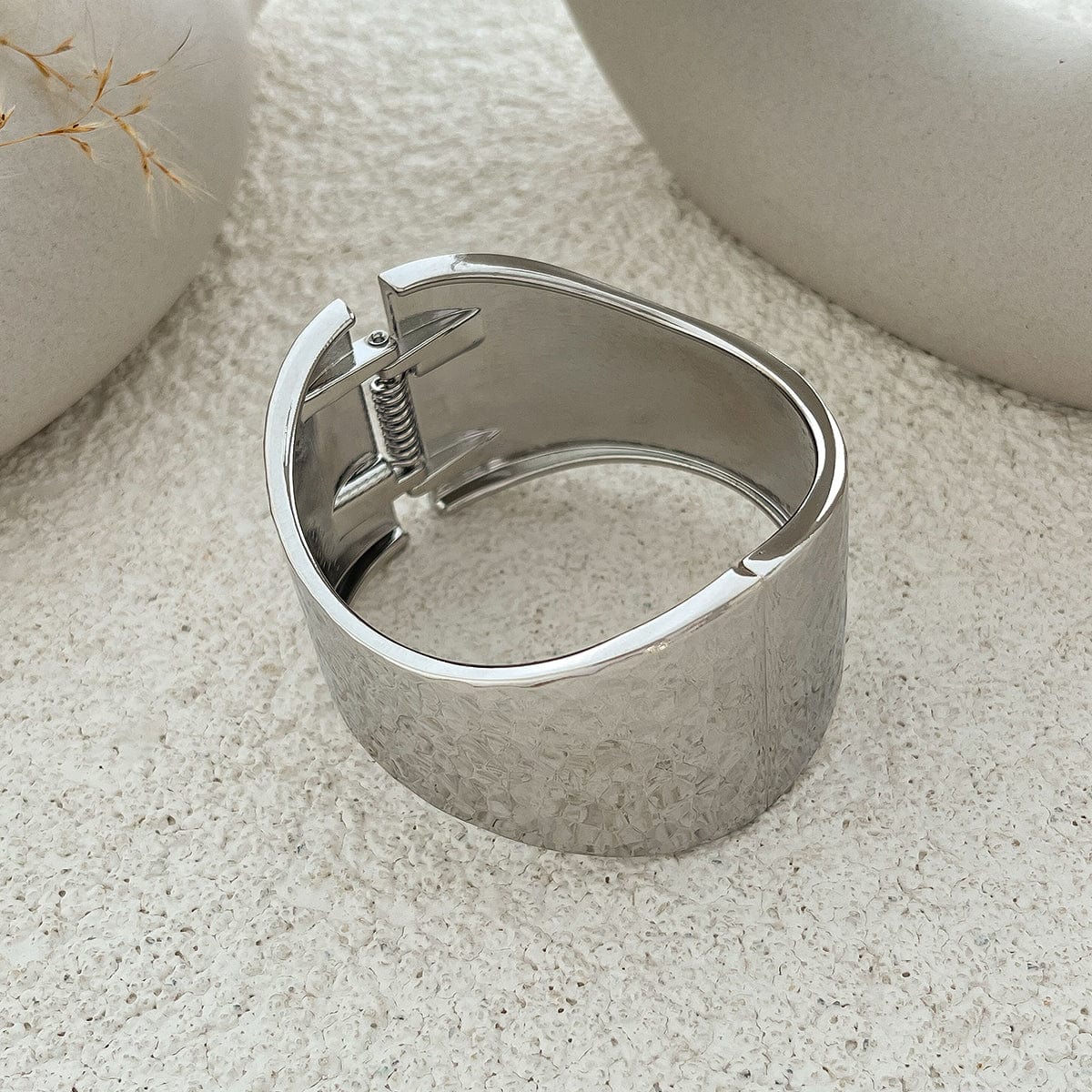 Geometric Curved Textured Wide Cuff Bangle Bracelet