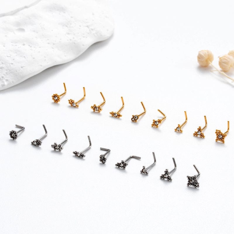 Geometric CZ Inlaid Beads Nose Piercing Nose Stud - ArtGalleryZen