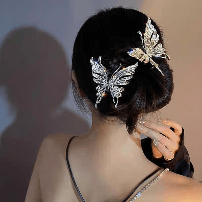 Geometric CZ Inlaid Hollow Butterfly Hair Claw Clip - ArtGalleryZen